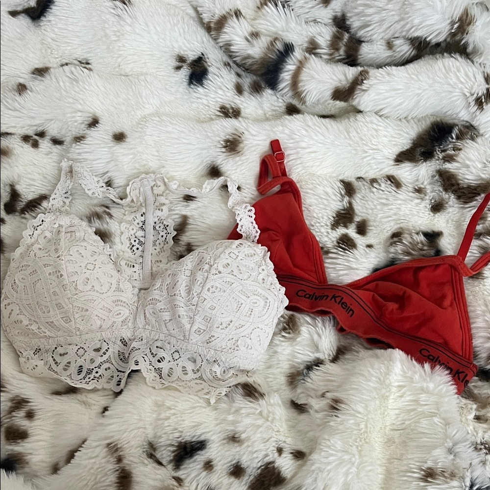 White Lace and Red Bralette Set/bundle